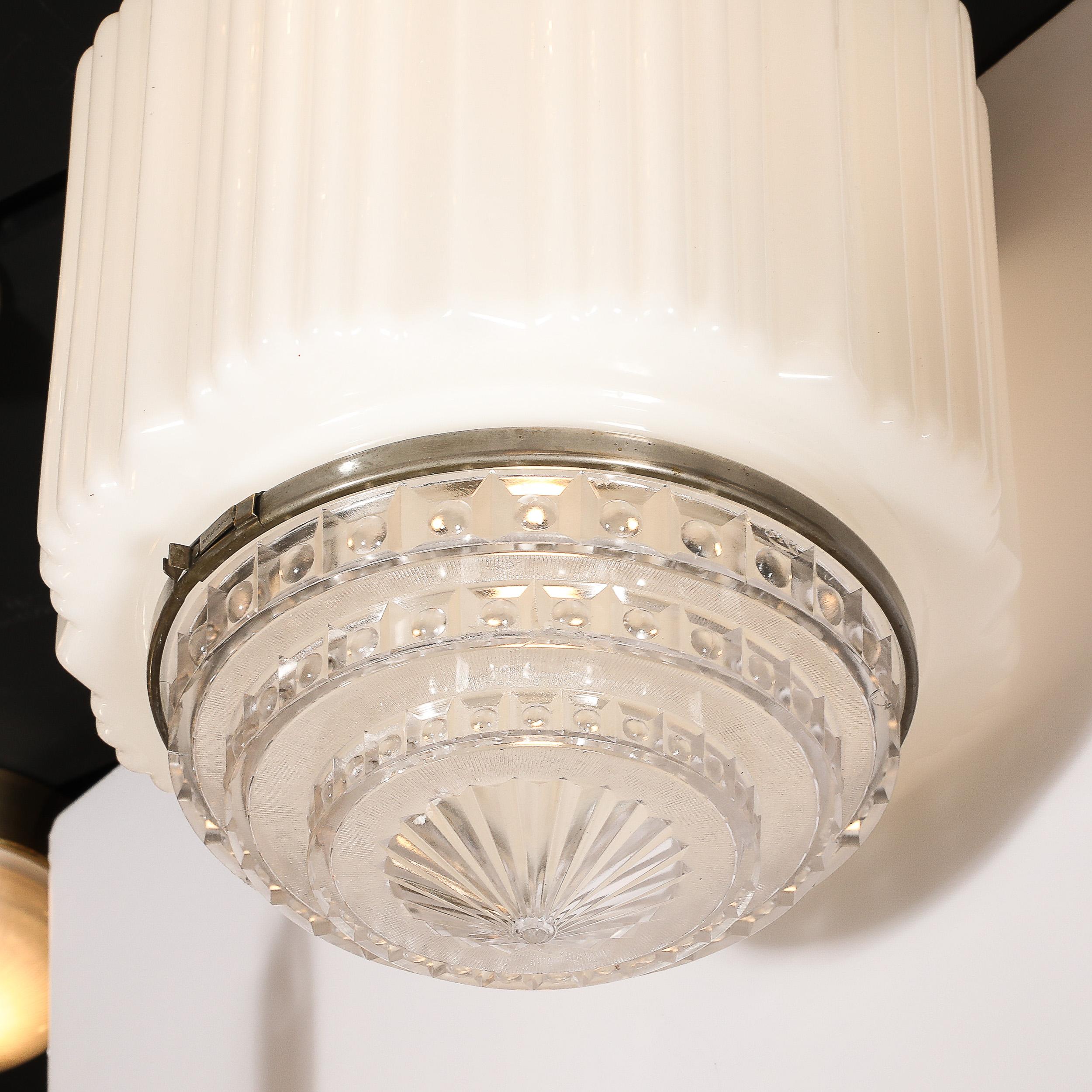 Art Deco Pendant Chandelier in Milk Glass w/ Oil Rubbed Bronze & Nickel Fittings 3