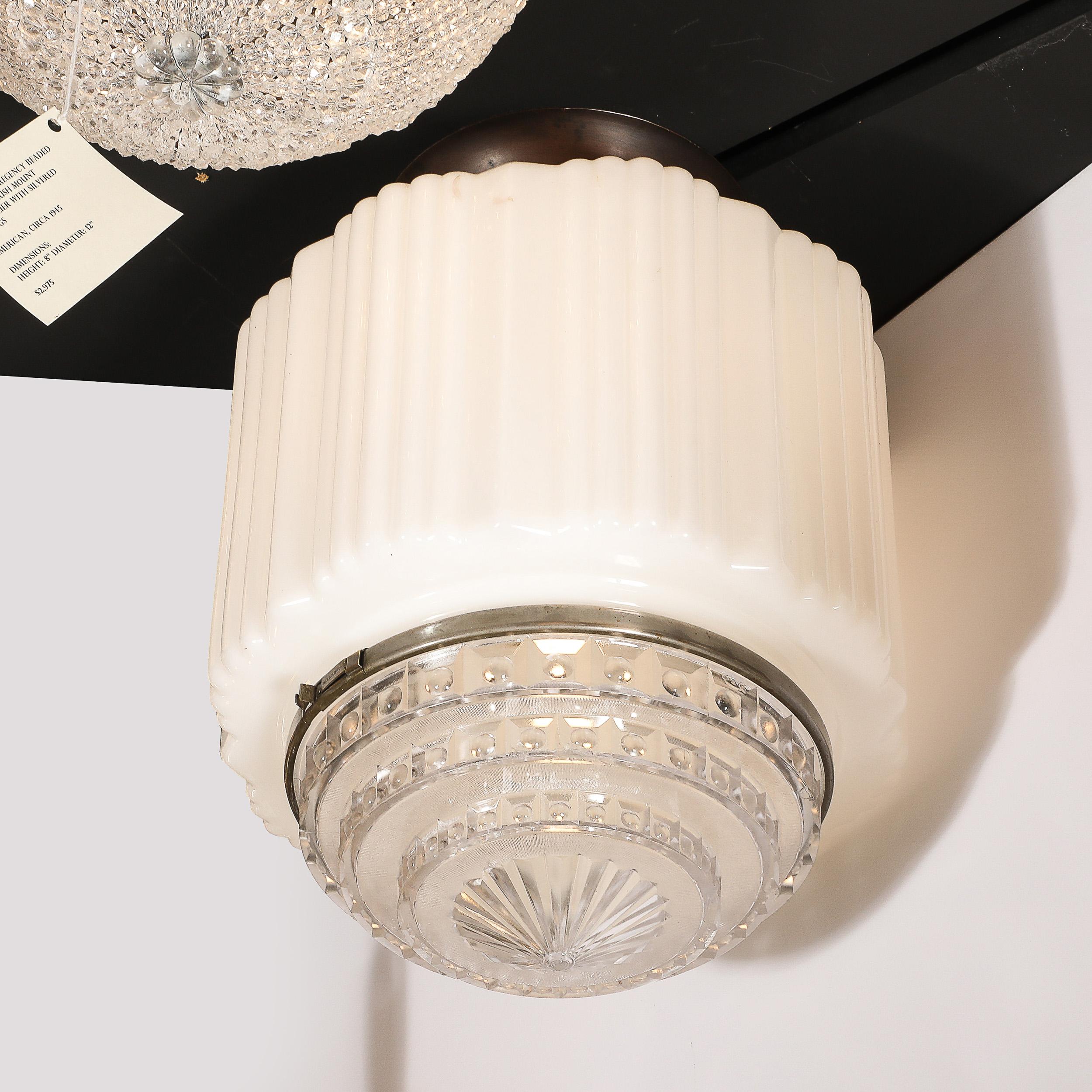 Art Deco Pendant Chandelier in Milk Glass w/ Oil Rubbed Bronze & Nickel Fittings 4