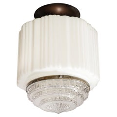 Art Deco Pendant Chandelier in Milk Glass w/ Oil Rubbed Bronze & Nickel Fittings