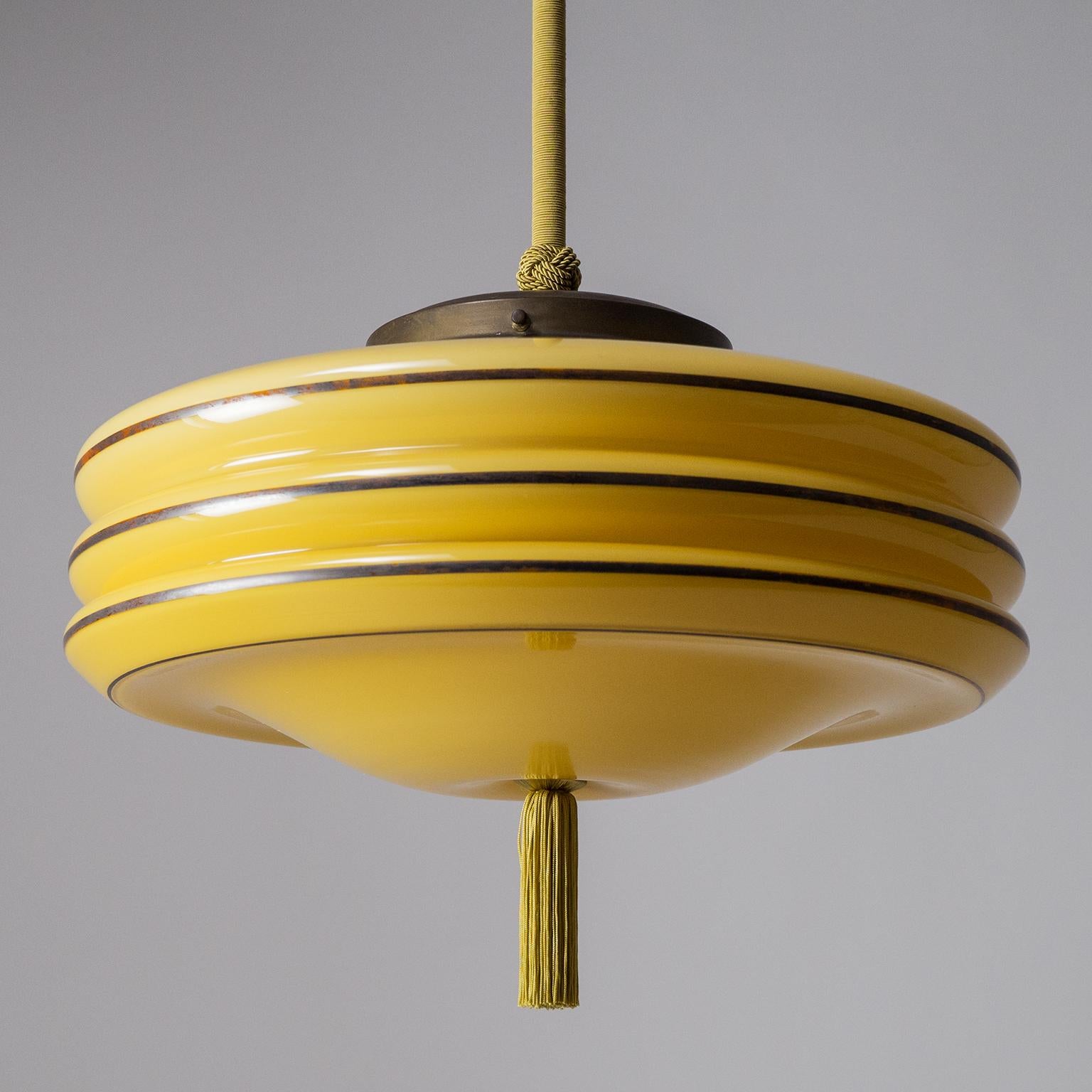 Art Deco Pendant, circa 1930, Amber Glass, Silver Paint and Brass In Good Condition In Vienna, AT