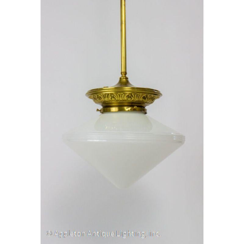American Art Deco Pendant Fixture with White Conical Glass