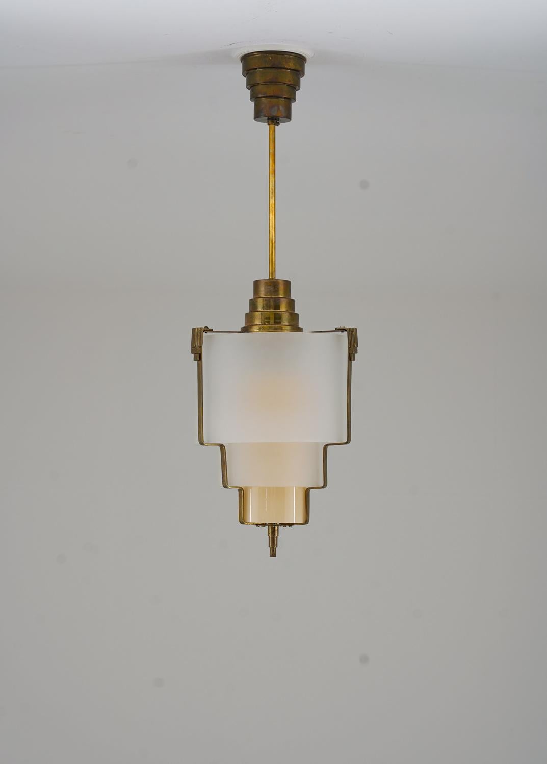 Swedish Art Deco Pendant in Brass and Glass