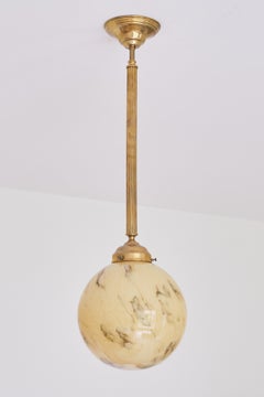 Art Deco Pendant in Brass and Marbled Glass, De La Mar Theatre, 1940s