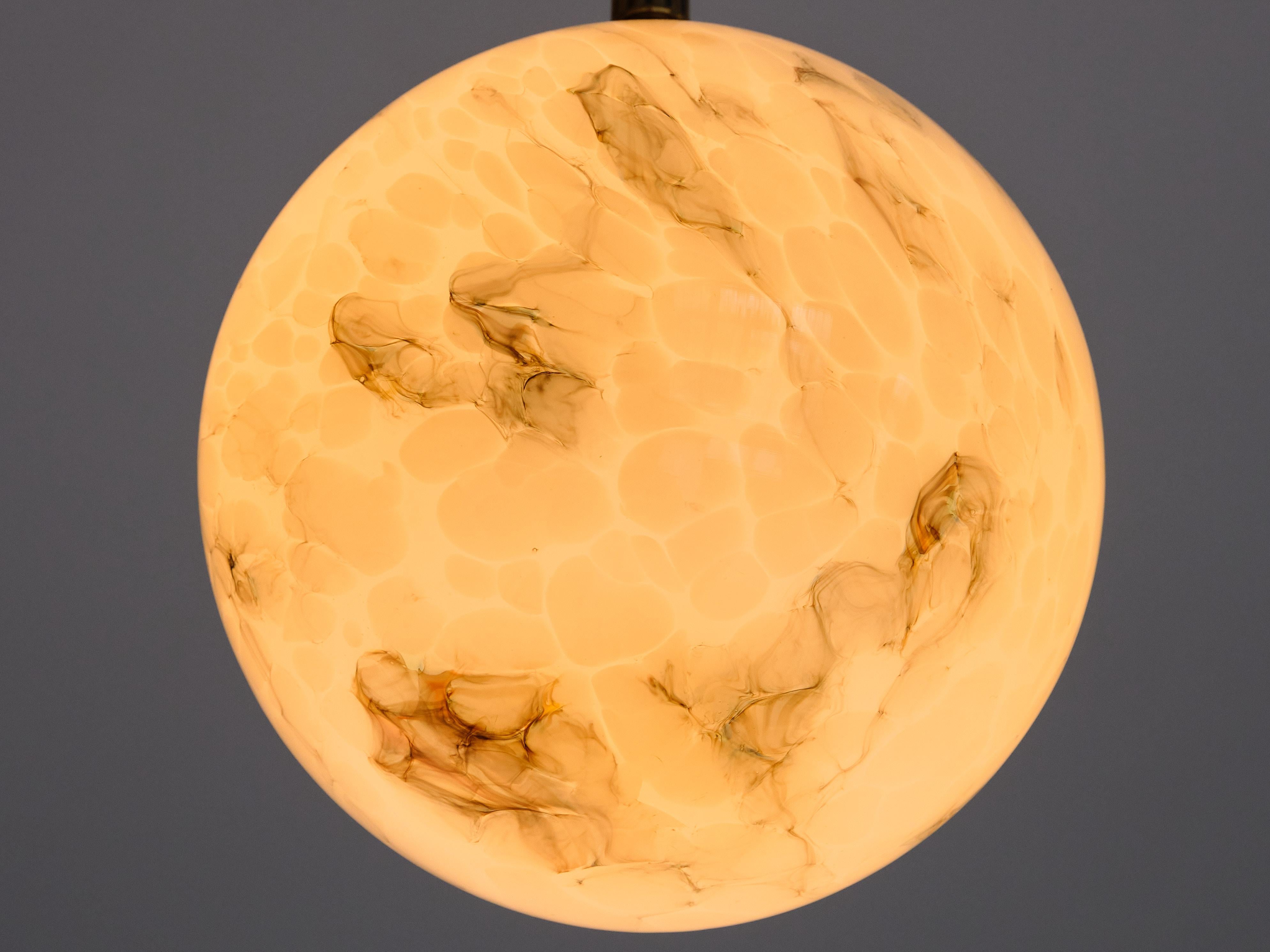 Art Deco Pendant in Brass and Marbled Glass, De La Mar Theatre, 1940s For Sale 1