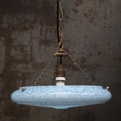 Lampada a sospensione Art Déco, ottone e vetro blu, Francia, anni '20