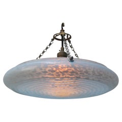 Lampada a sospensione Art Déco, ottone e vetro blu, Francia, anni '20