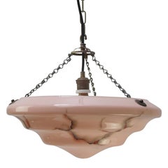 Lámpara colgante Art Decó, latón y cristal rosa, Francia, años 20