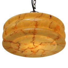 Art Deco Pendant Lamp, Brass and Yellow Glass, France, 1920s