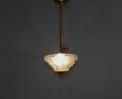 Art Déco Pendant Lamp, EZAN France - Brass, Glass - 1930