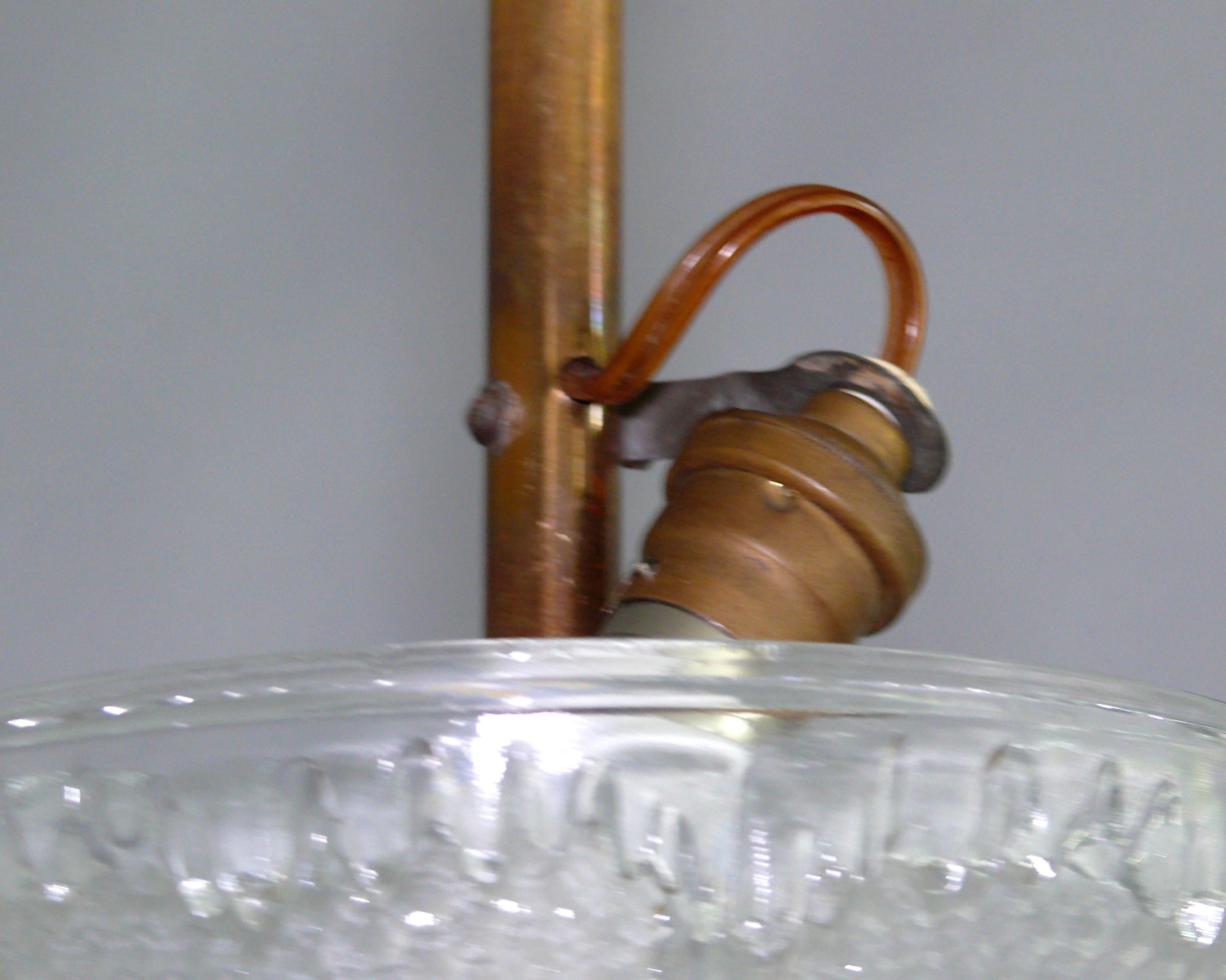 Metal Art Déco Pendant Lamp, EZAN France - Brass, Glass - 1930 For Sale