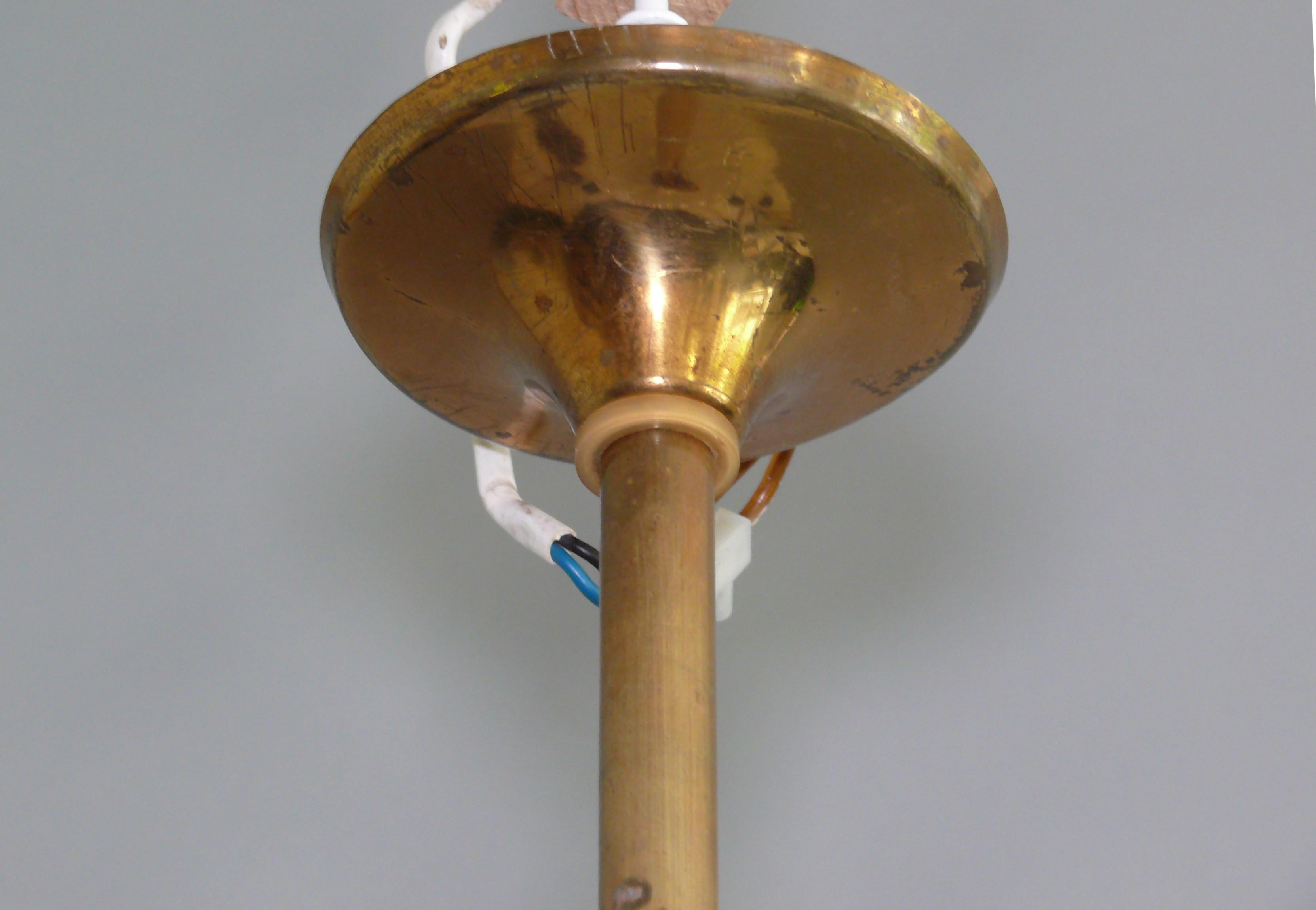 Art Déco Pendant Lamp, EZAN France - Brass, Glass - 1930 For Sale 1