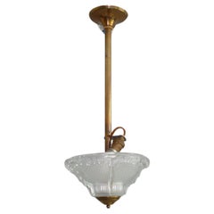 Vintage Art Déco Pendant Lamp, EZAN France - Brass, Glass - 1930