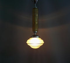 Art Déco Pendant Lamp, France - Chrome, Glass - 1930