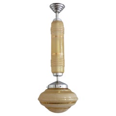 Lampada a sospensione Art Déco, Francia - Cromo, vetro - 1930