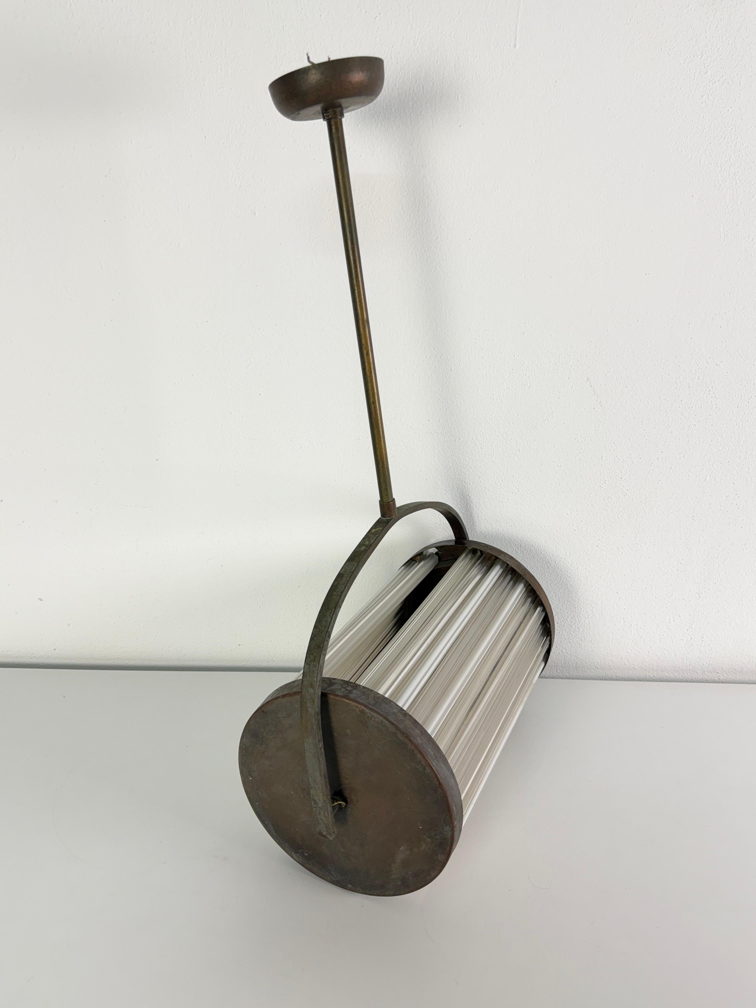 Lámpara colgante Art Déco de cobre y cristal de Murano, años 40 en venta 6