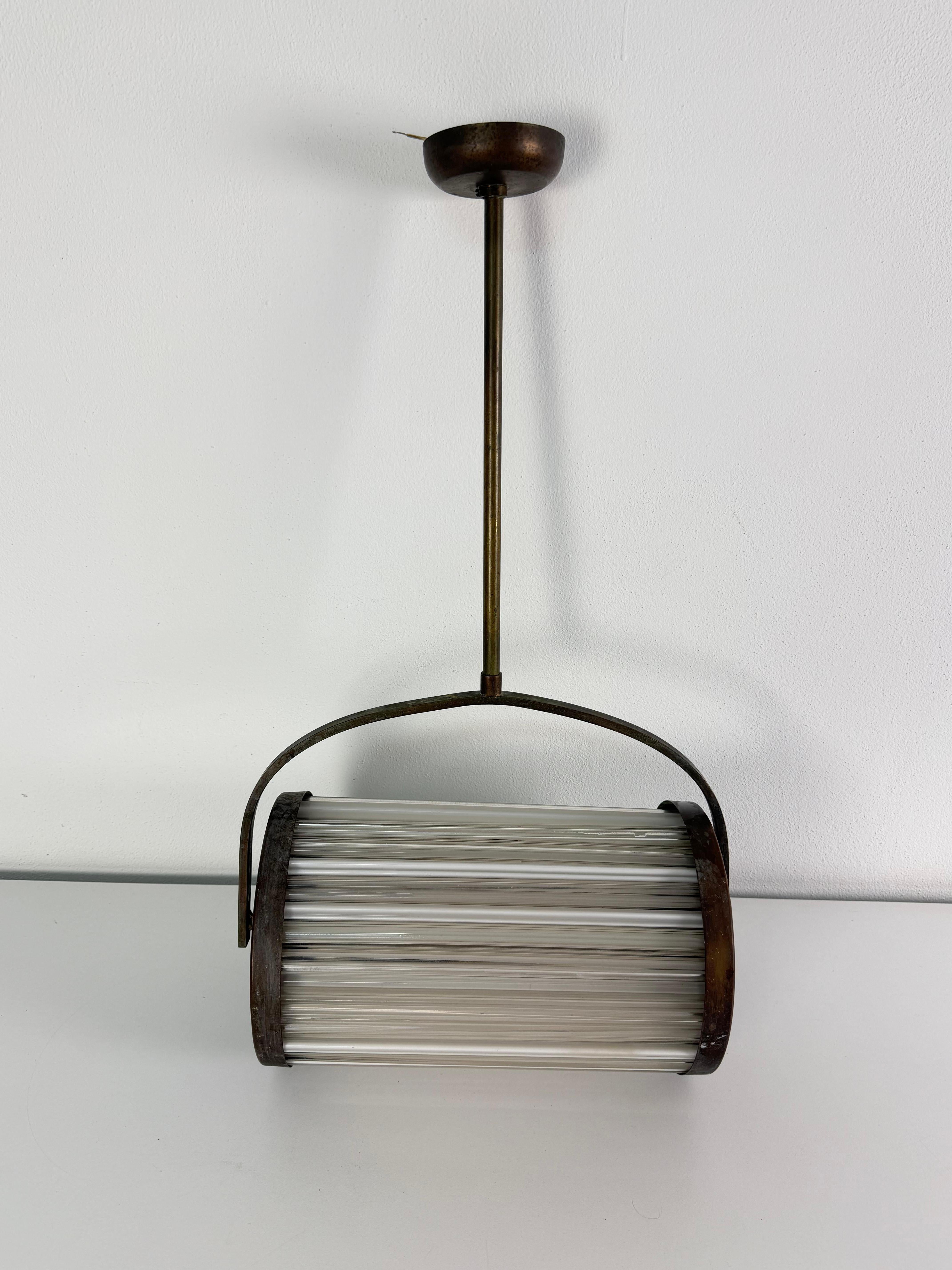 Lámpara colgante Art Déco de cobre y cristal de Murano, años 40 en venta 7