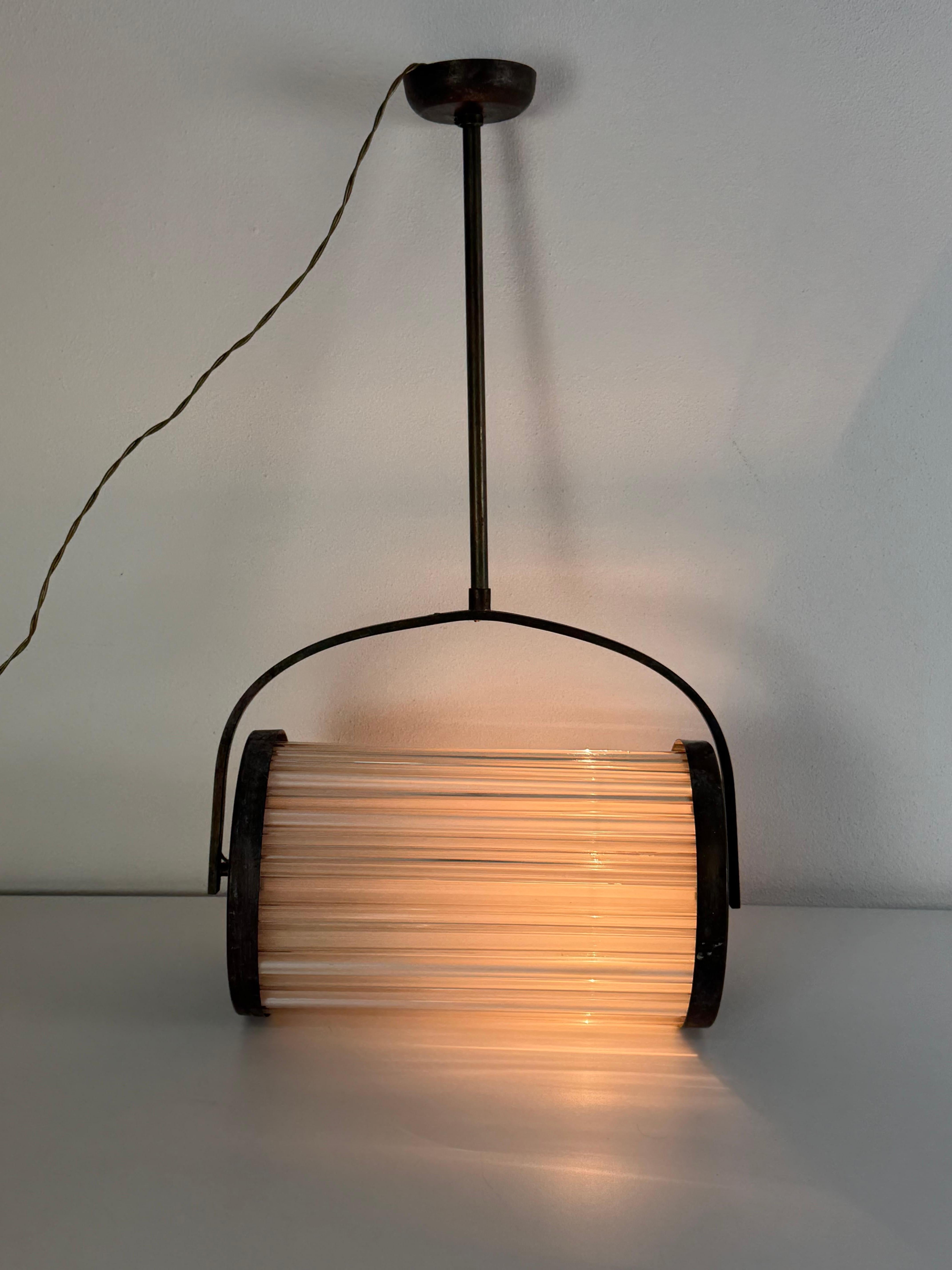 Lámpara colgante Art Déco de cobre y cristal de Murano, años 40 en venta 8