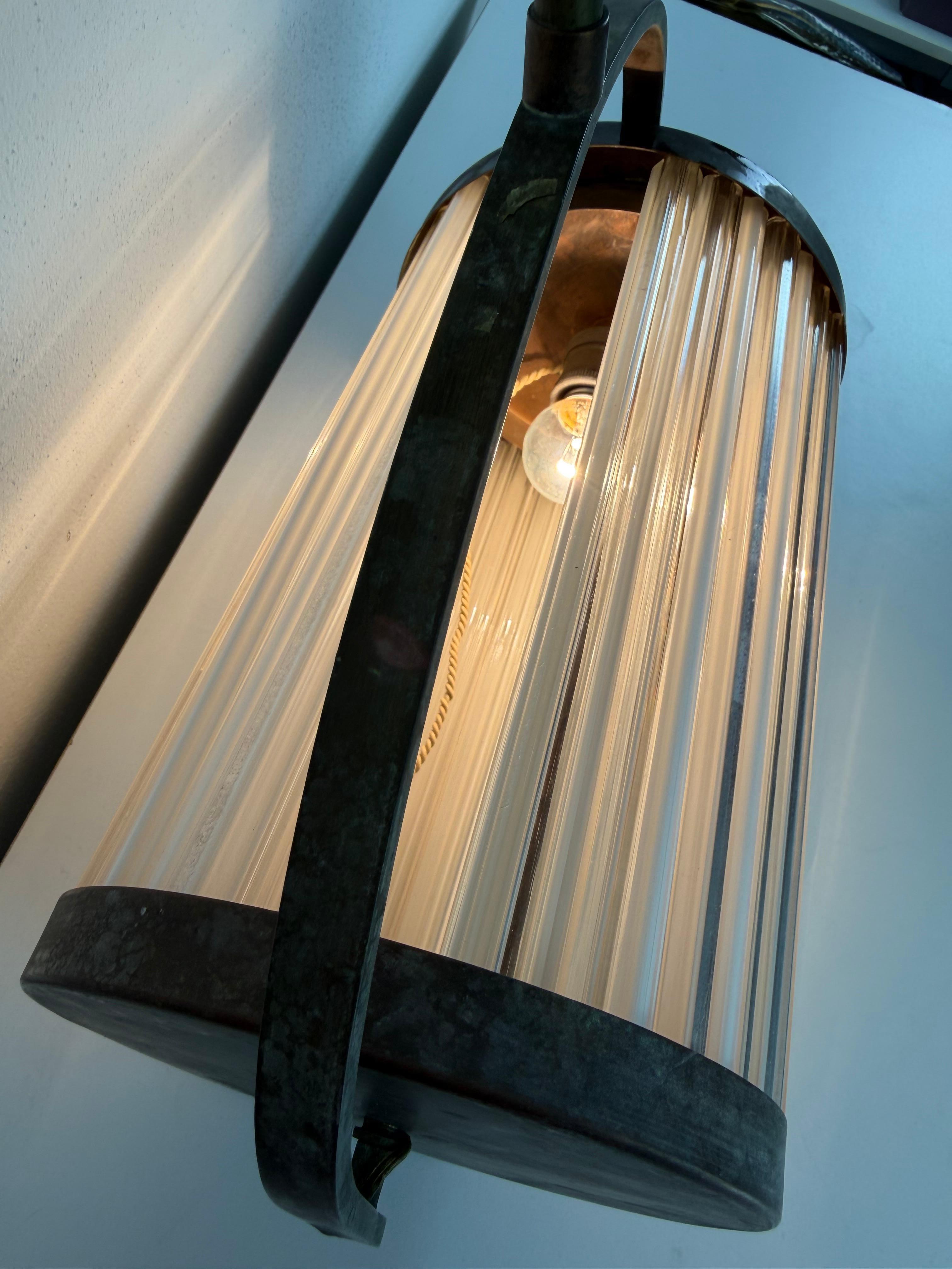 Lámpara colgante Art Déco de cobre y cristal de Murano, años 40 en venta 9