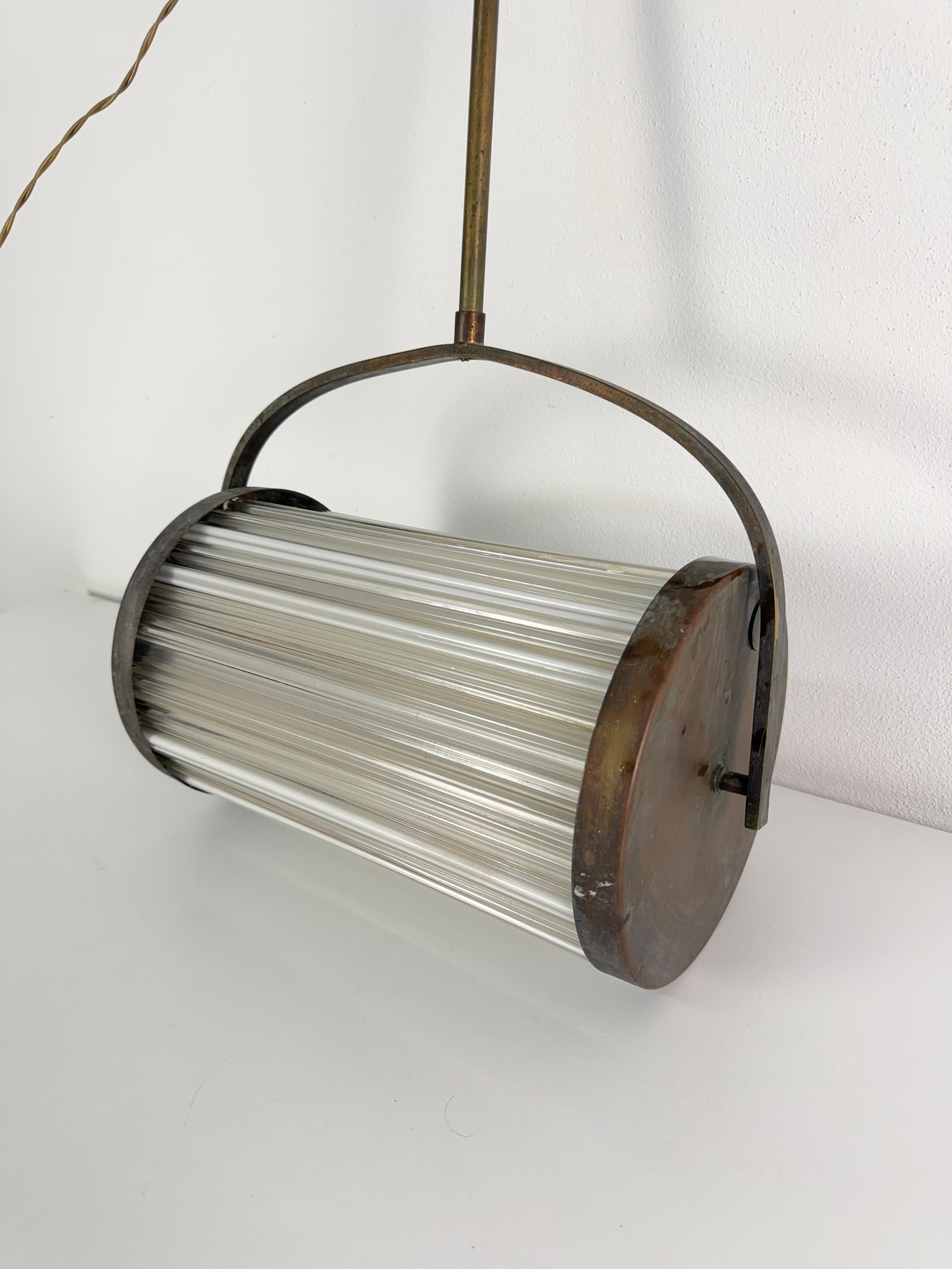 Lámpara colgante Art Déco de cobre y cristal de Murano, años 40 en venta 11