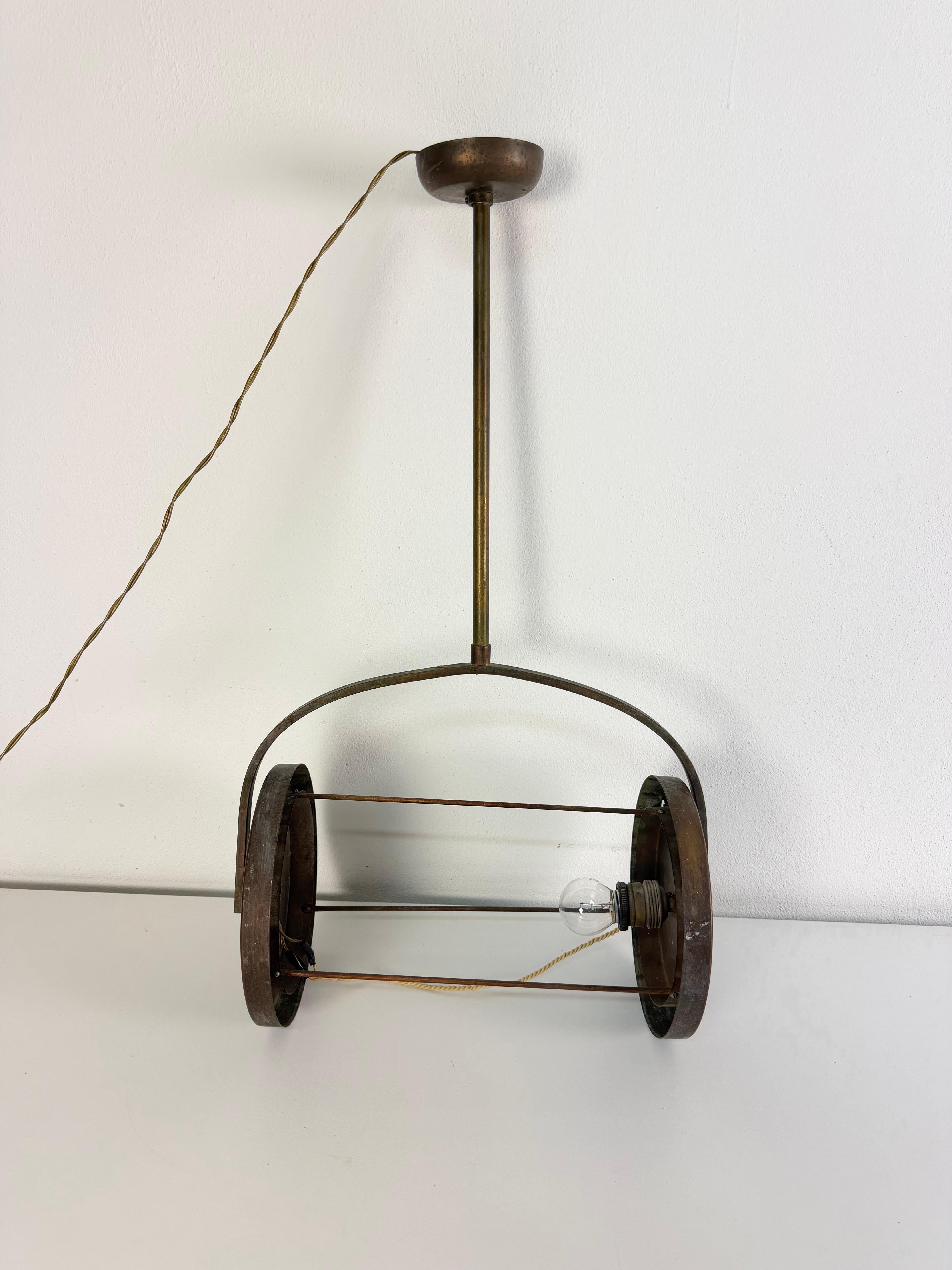 Lámpara colgante Art Déco de cobre y cristal de Murano, años 40 en venta 12