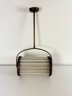 Art Deco Pendant Lamp in copper and Murano milk glass, 1940s