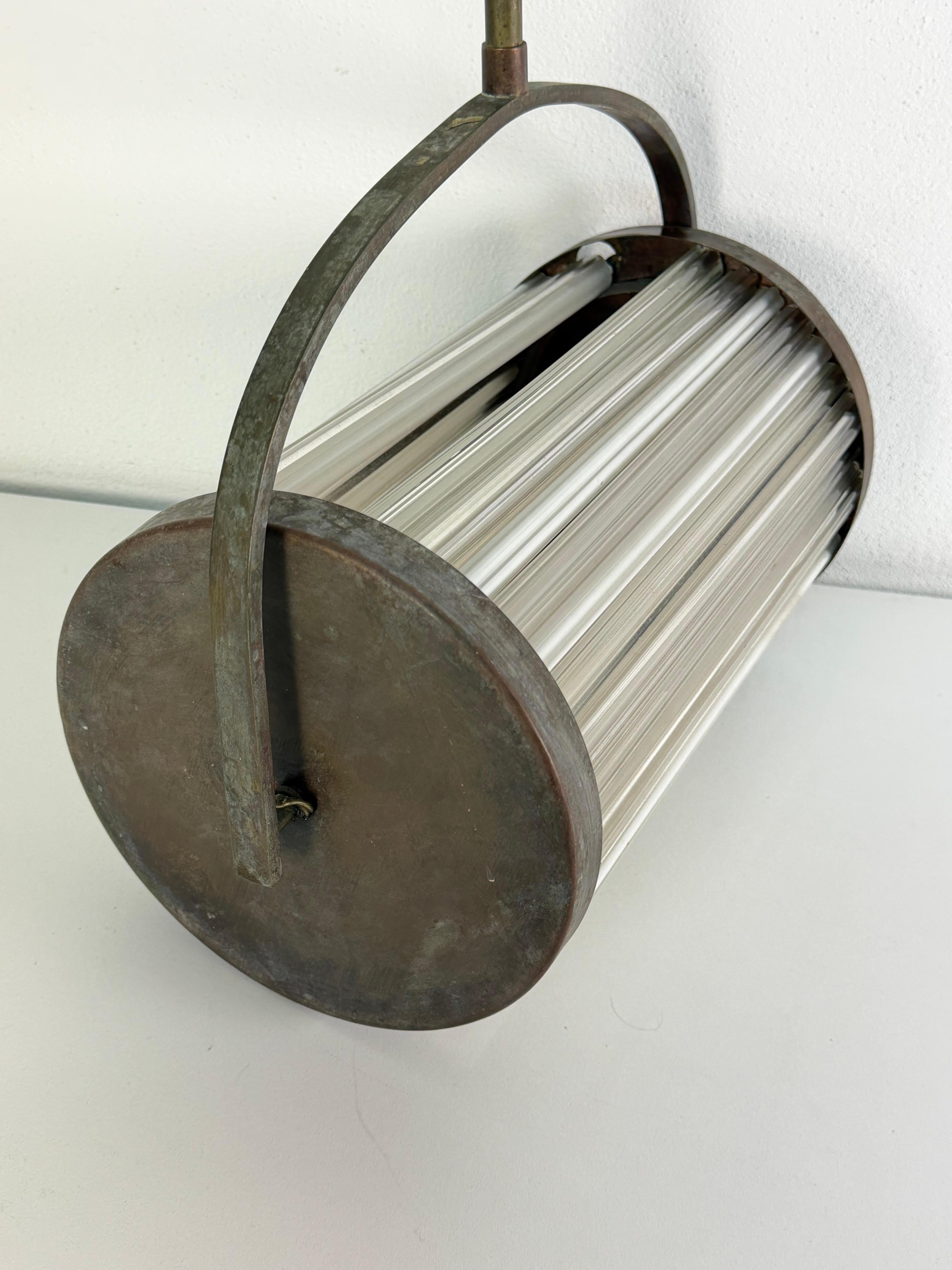 Lámpara colgante Art Déco de cobre y cristal de Murano, años 40 Italiano en venta