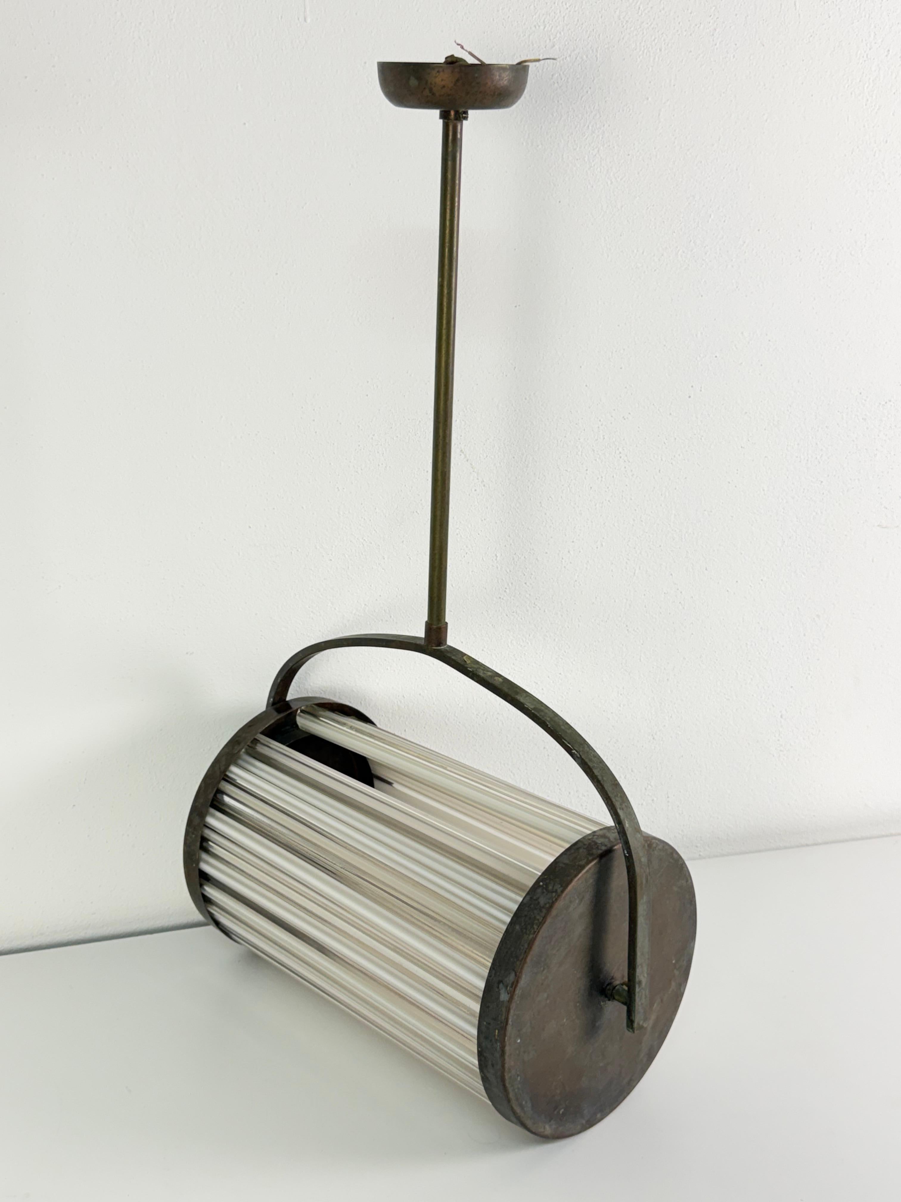 Lámpara colgante Art Déco de cobre y cristal de Murano, años 40 en Bueno estado para la venta en Palermo, IT