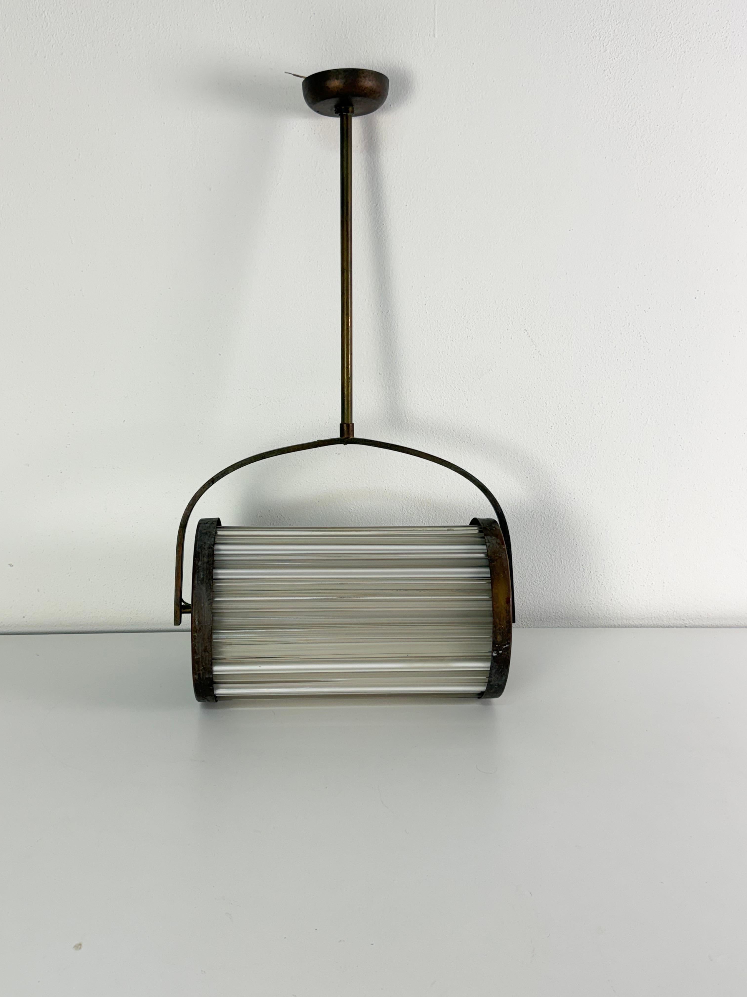 Lámpara colgante Art Déco de cobre y cristal de Murano, años 40 Cobre en venta