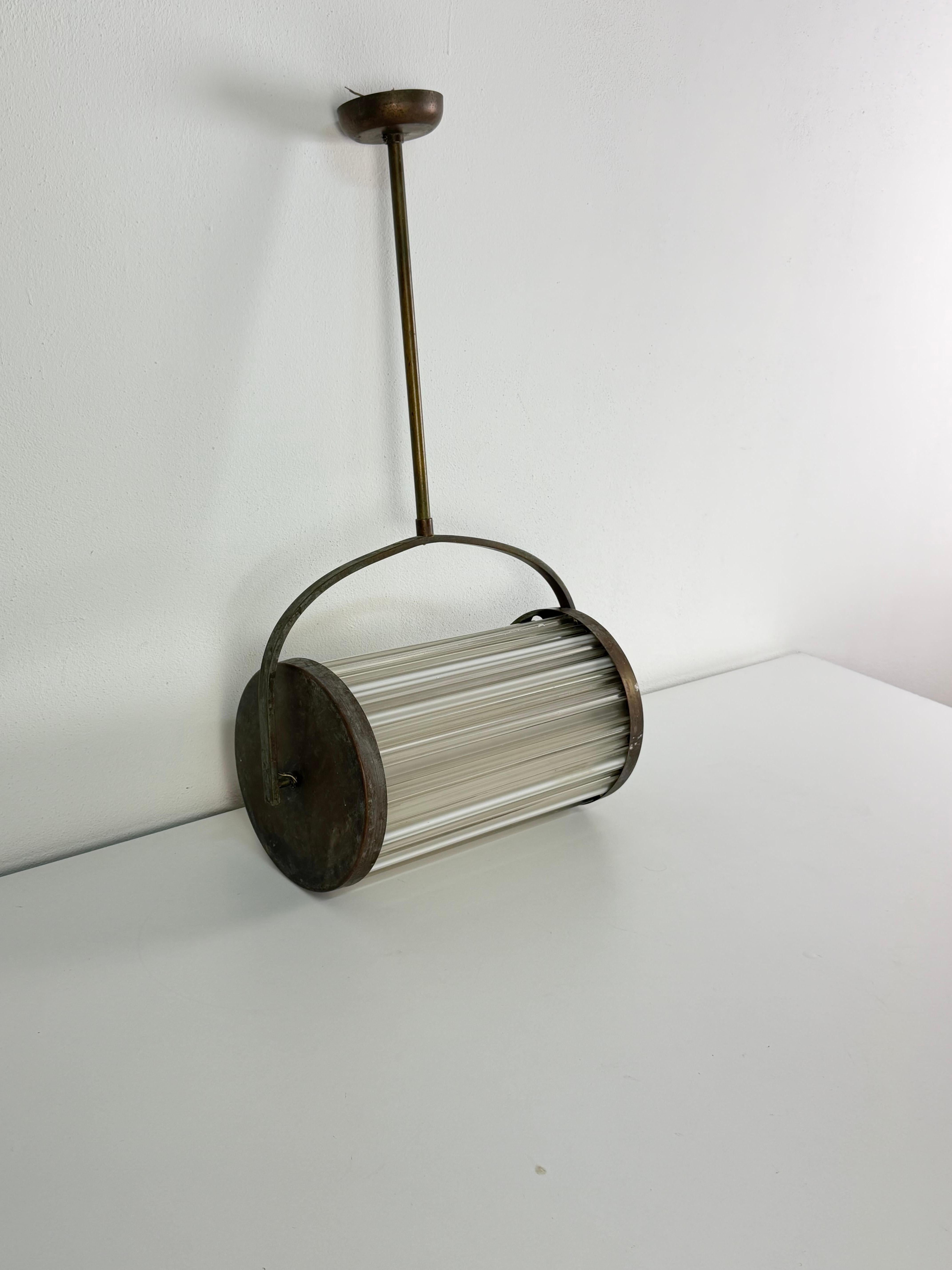 Lámpara colgante Art Déco de cobre y cristal de Murano, años 40 en venta 1