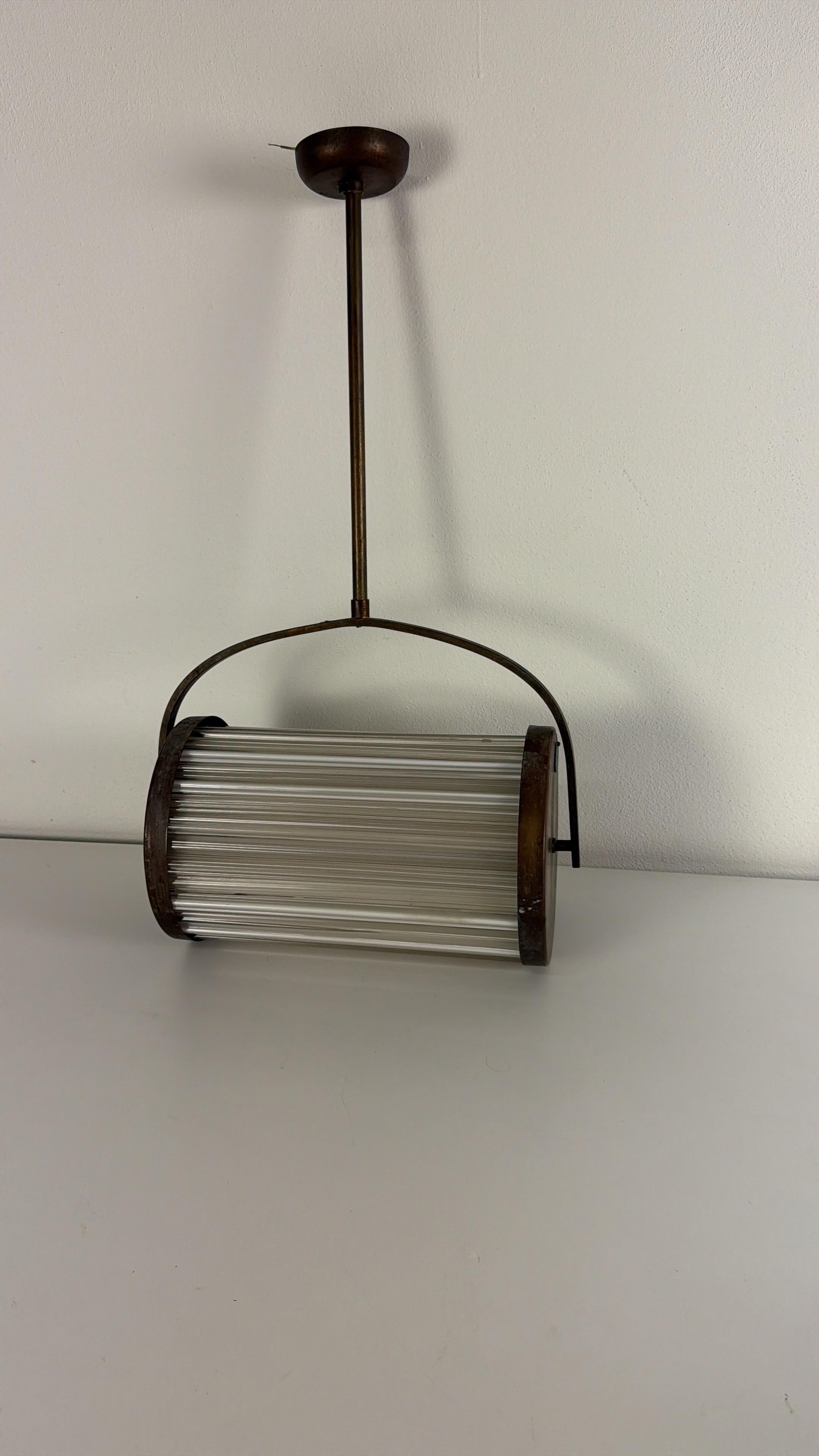 Lámpara colgante Art Déco de cobre y cristal de Murano, años 40 en venta 2