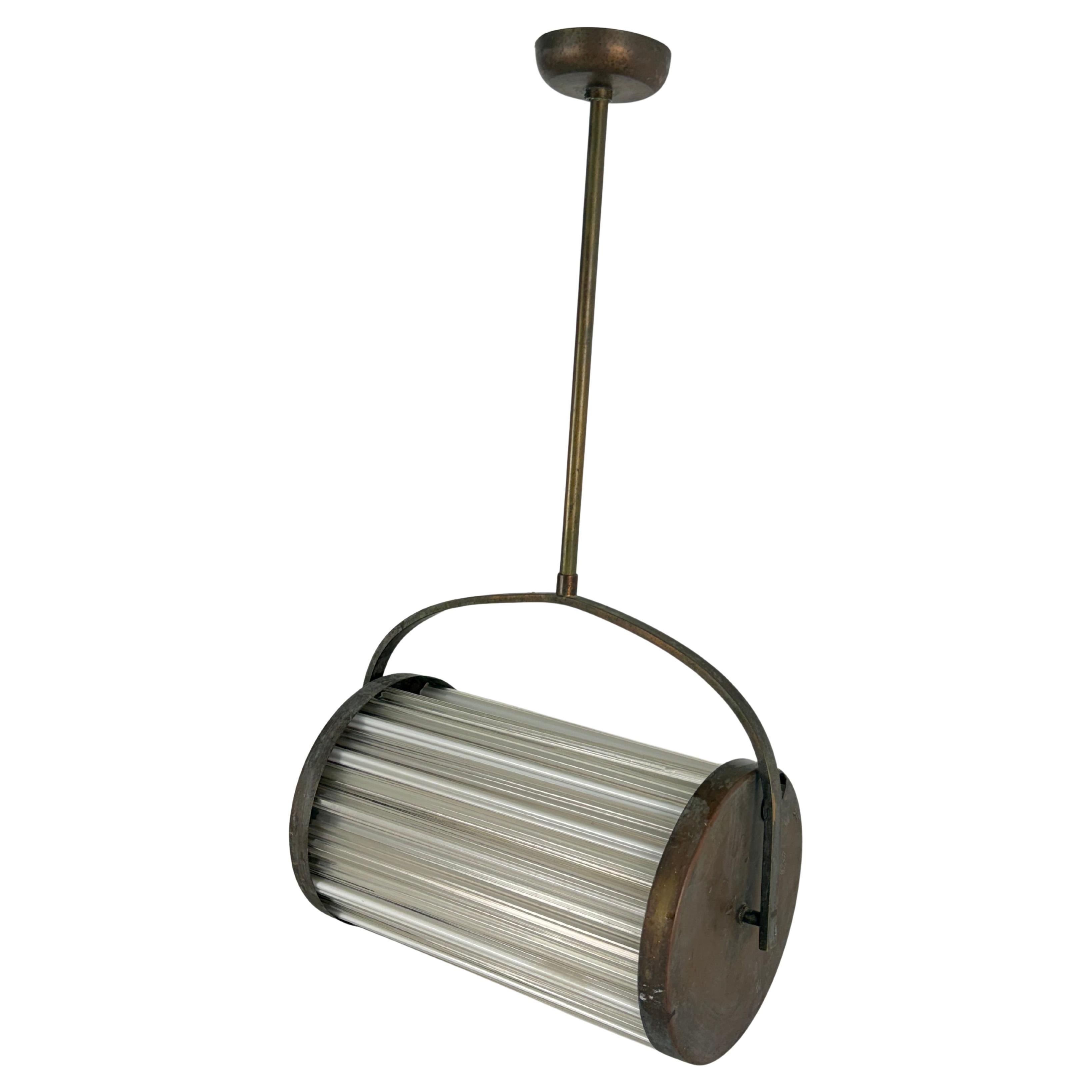 Lámpara colgante Art Déco de cobre y cristal de Murano, años 40 en venta