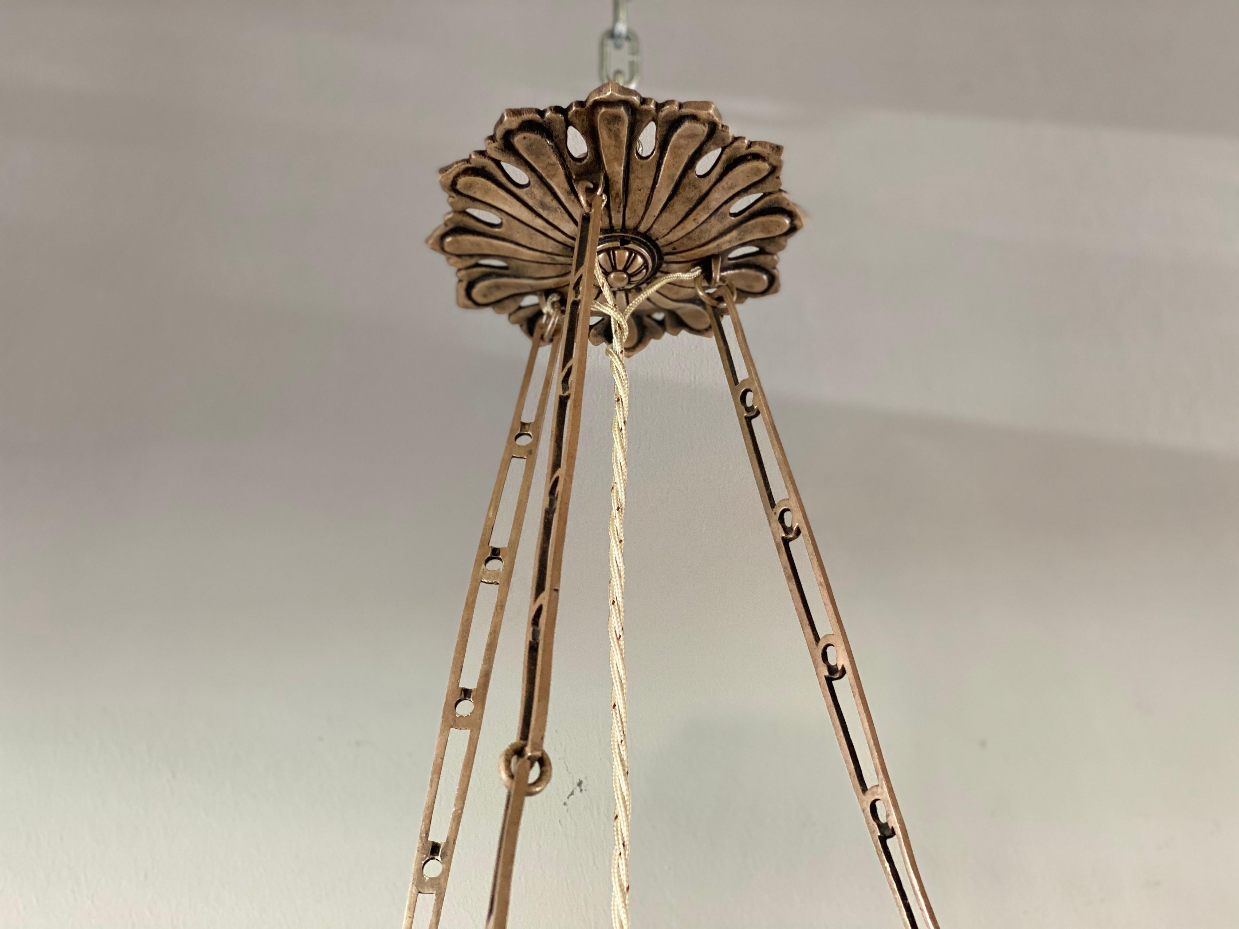 Art Deco Pendant Lamp in Opaline Glass, France 1920s, Iridescent Glass 1