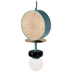 Lampe à suspension Art Déco Monaco II en bleu menthe, laiton et noir
