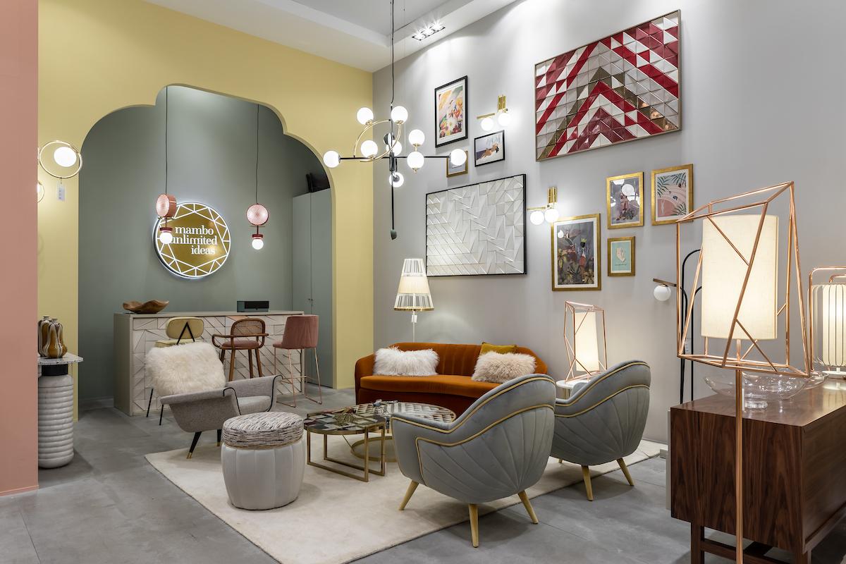 Portoghese Lampada a sospensione Art Deco Monaco III in Taupe, Powder e Dreams con Ottone in vendita