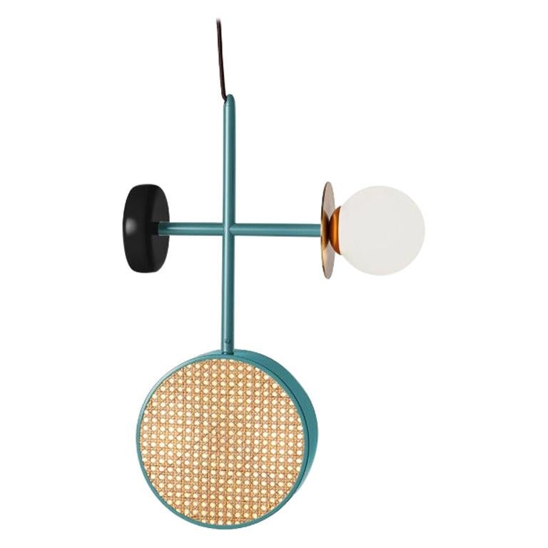 Art Deco Pendant Lamp Monaco III in Mint Blue, Brass, Black and Frosted Glass For Sale