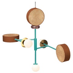 Lampada a sospensione Art Deco Monaco in nero, taupe, rosa antico, ottone e rattan