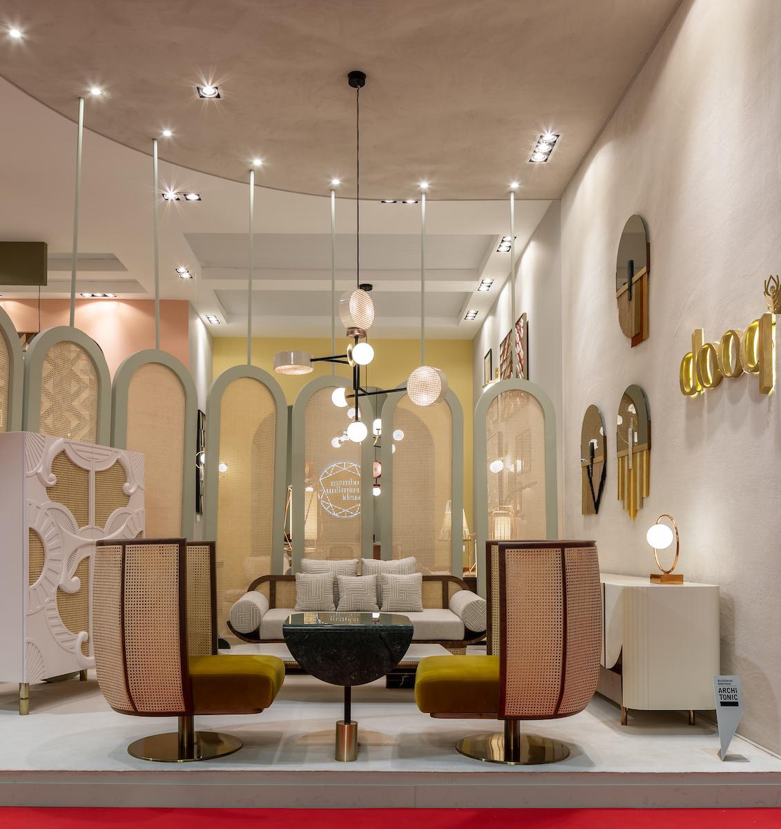 Lampada a sospensione Art Deco Monaco in Salmone, Rame, Nero, Ottone e Rattan in vendita 3