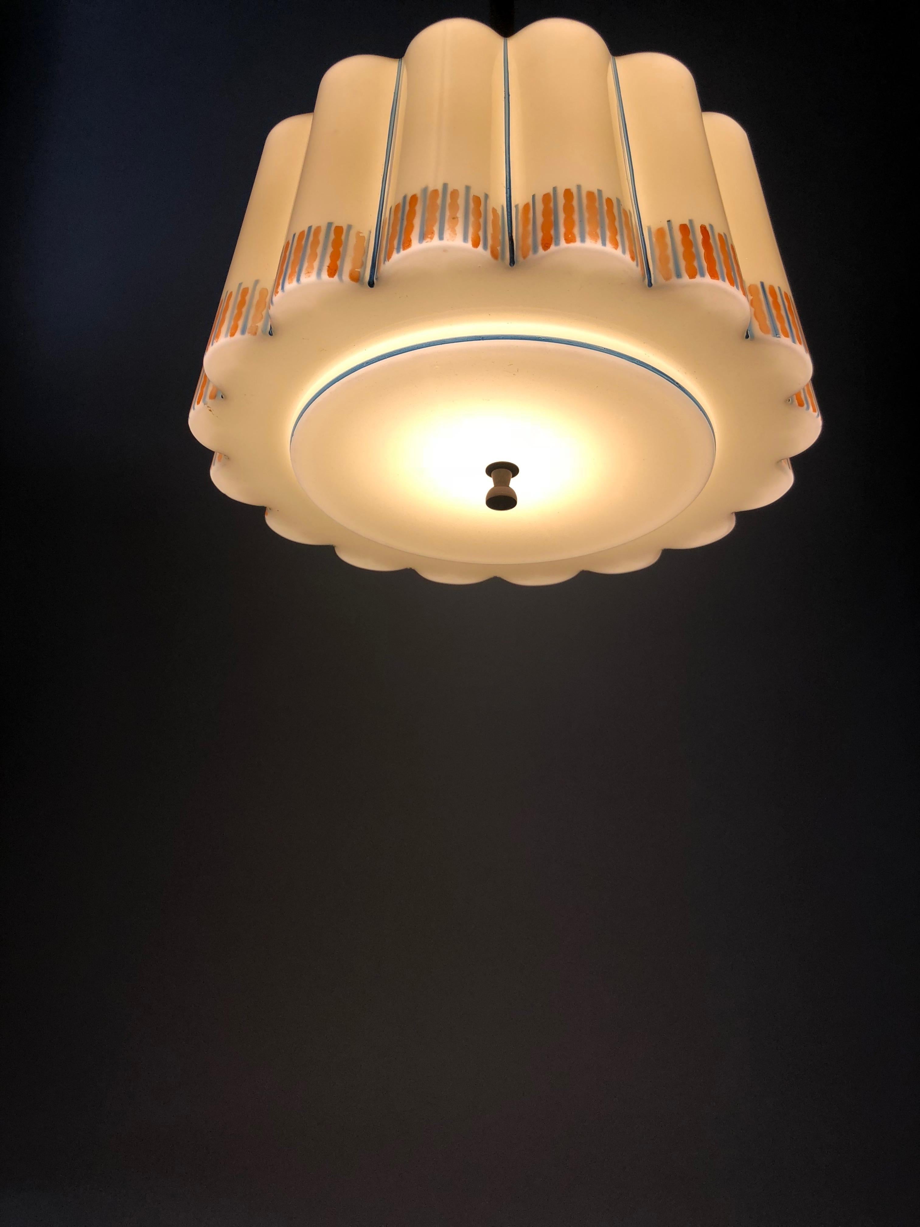 Art Deco Pendant Lamp with Hand Colored Details and Passementerie In Good Condition In Vienna, Austria