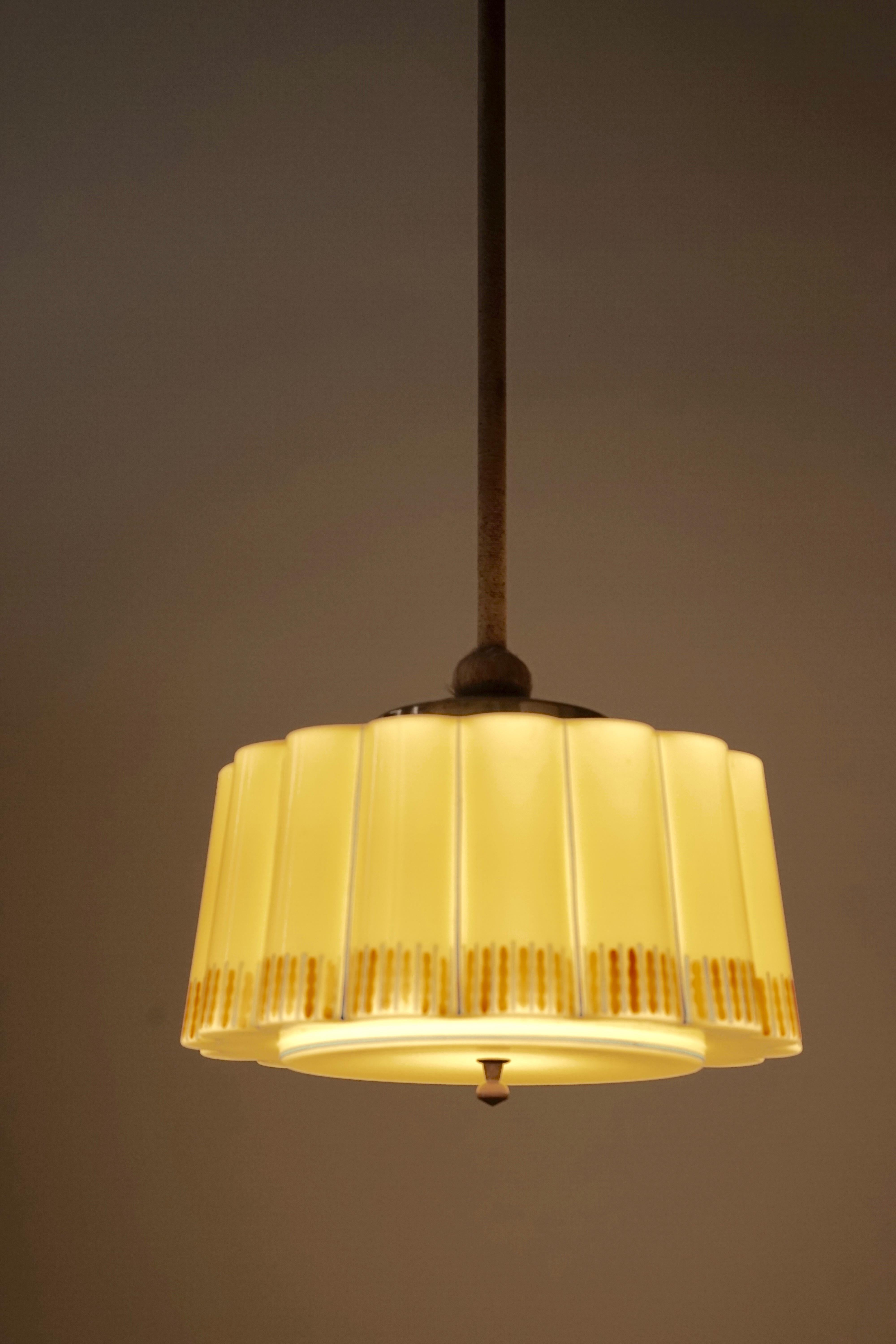 Art Deco Pendant Lamp with Hand Colored Details and Passementerie 1
