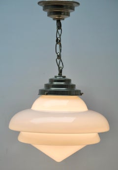 Art Deco Pendant Lamp with Stepped Opaline Shade, 1930s