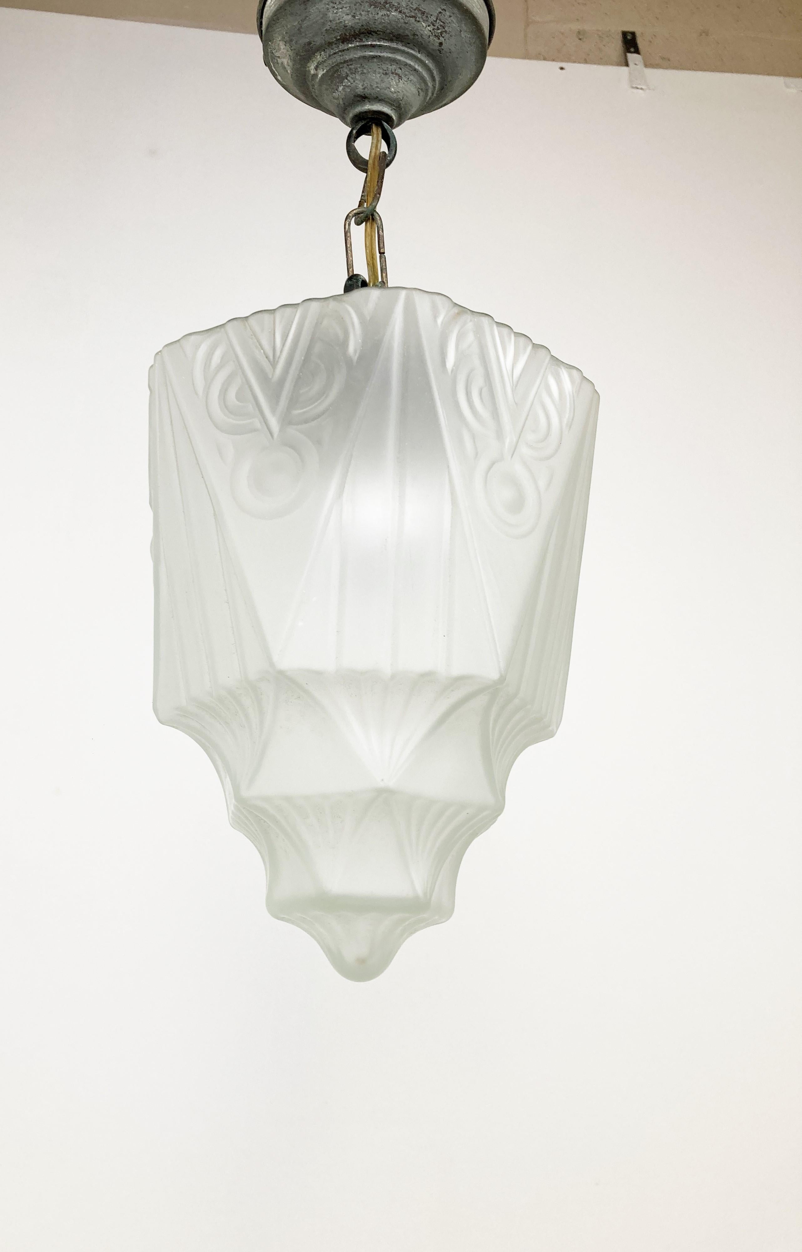 Glass Art Deco Pendant Light, 1930s