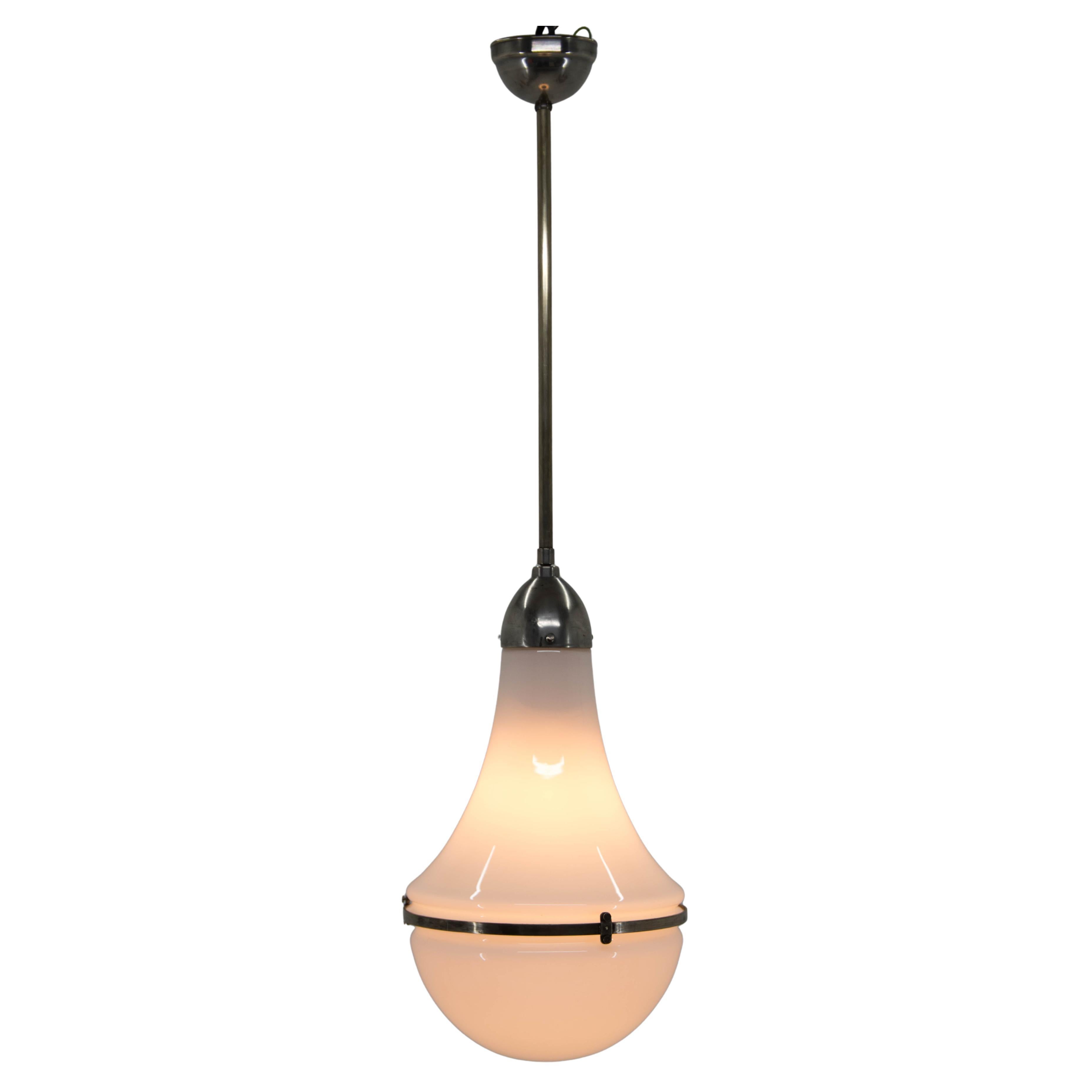 Art Deco Pendant Light by Peter Behrens, Opaline Glass, 1910s, Adjustable