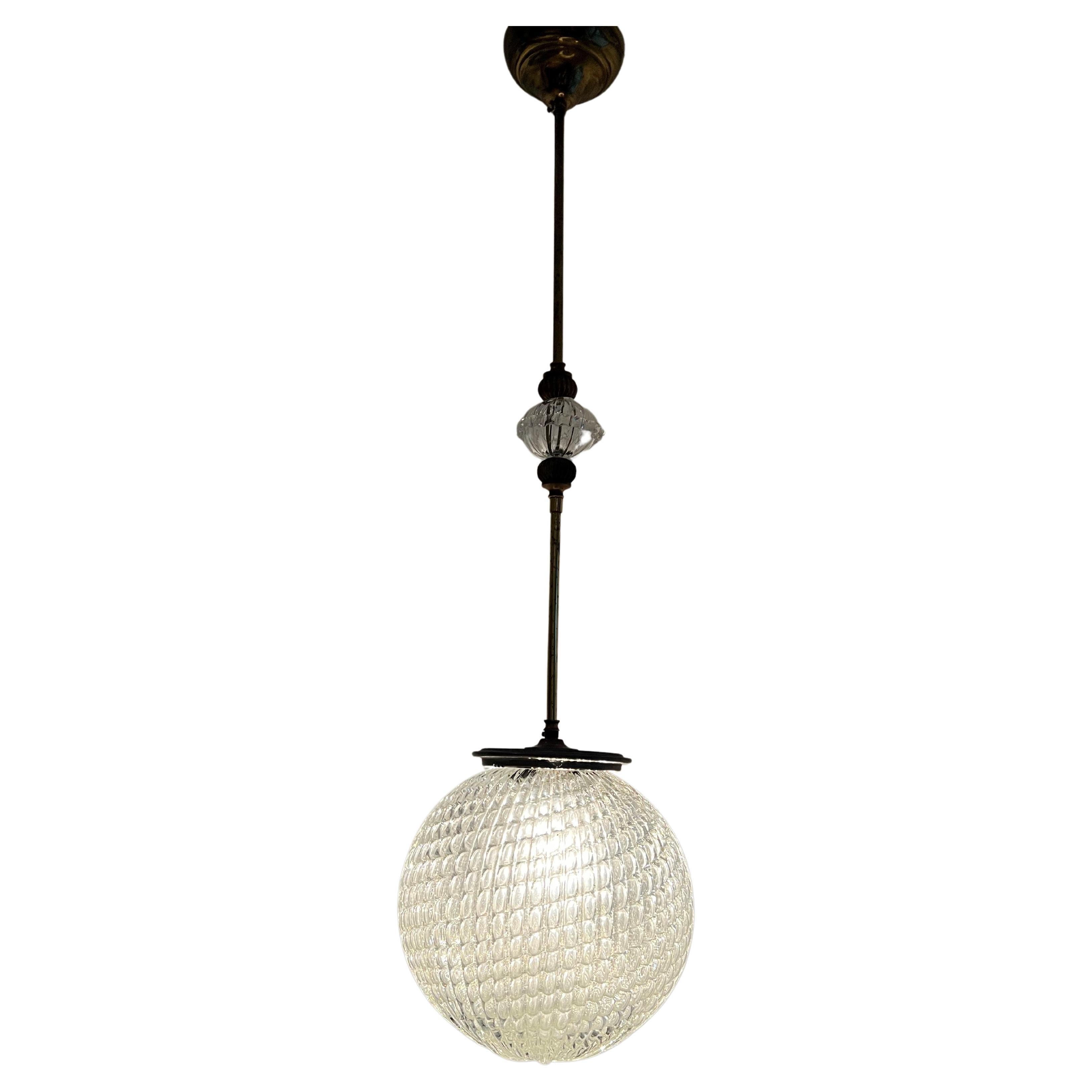 Art Deco Pendant Light, circa 1930 by Seguso in Murano Glass, Italy