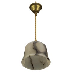 Art Deco Pendant Light Fixture with White and Black Alabaster