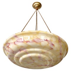 Art Deco Pendant Light, Marble Glass, Alabaster Style, 1930s