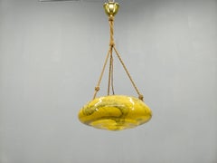 Art Deco Pendant Light, Marbled Glass and Brass, 1930s