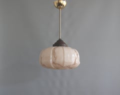 Art Deco Pendant Light, Pink Marbled Glass Shade, Bakelite Holder, Germany 1930s