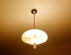 Art Deco Pendant Light, Green Marble Glass, Alabaster Style, 1930s