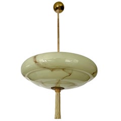 Art Deco Pendant Light, Vintage Chandelier, Marble Glass, 1930s
