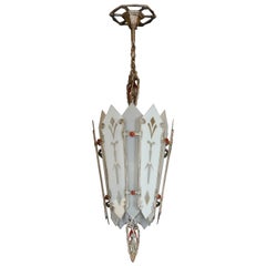 Used Art Deco Pendant Light w Etched Glass from Brooklyn NY